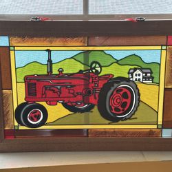 Cool Decorative Farm Scene w/Tractor & House Stained Glass Sun Catcher
