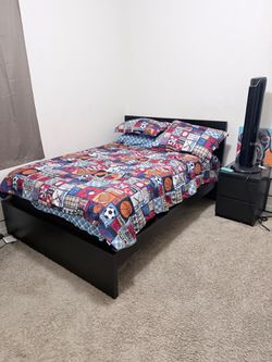 Black Full Bed Frame with Two Nightstands