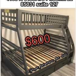 Bunk Bed Grey Wood Twin Over Full Brand New