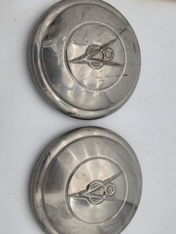 Vintage Oldsmobile Rocket Logo Metal Hubcaps Center Caps 6 Inch Pair