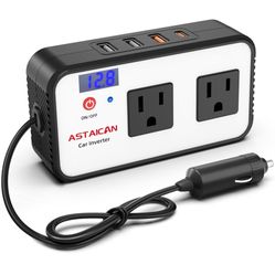 200W Car Power Inverter, DC 12V to 110V AC Car Plug Adapter with 20W USB-C & 18W USB-A Dual AC Outlet, PD/QC Fast Car Charger for Laptop, Vehicles, Ro