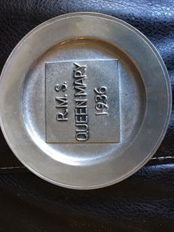 RMS Queen Mary real tray from inaugural voyage $50.00 pewter rare find.