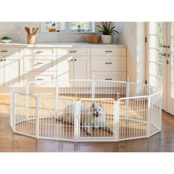 Dog Playpen with Wider Door, Heavy Duty Anti-Rust Pet Pen for Indoor, Courtyard, RV Camping for Large Dogs,45'' 12 Panels,White