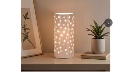 10 in. White Indoor Ceramic Up-Light with White Cut Out Pattern Shade NEW
