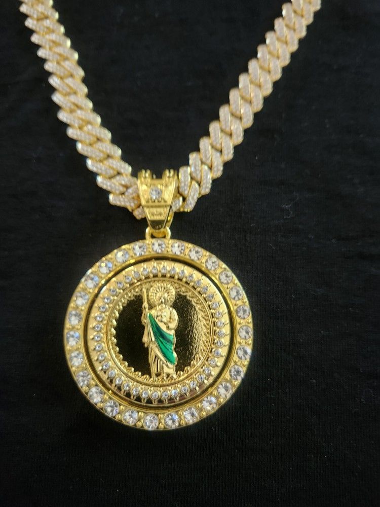 18K Gold Plated Twisted Pendant Necklace With Cuban Chain 