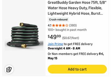 GreatBuddy Garden Hose 75ft, 5/8" Water Hose Heavy Duty, Flexible, Lightweight Hybrid Hose, Burst 600 PSI with Solid Brass Male to Female Fittings Lea