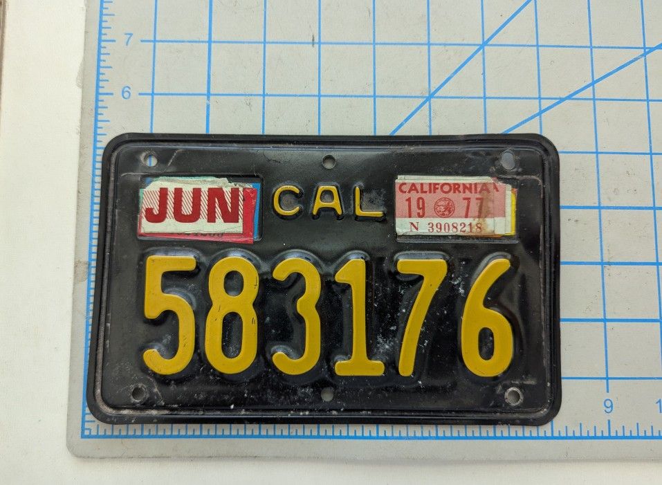 California 1963 Stamped Black Motorcycle License Plate