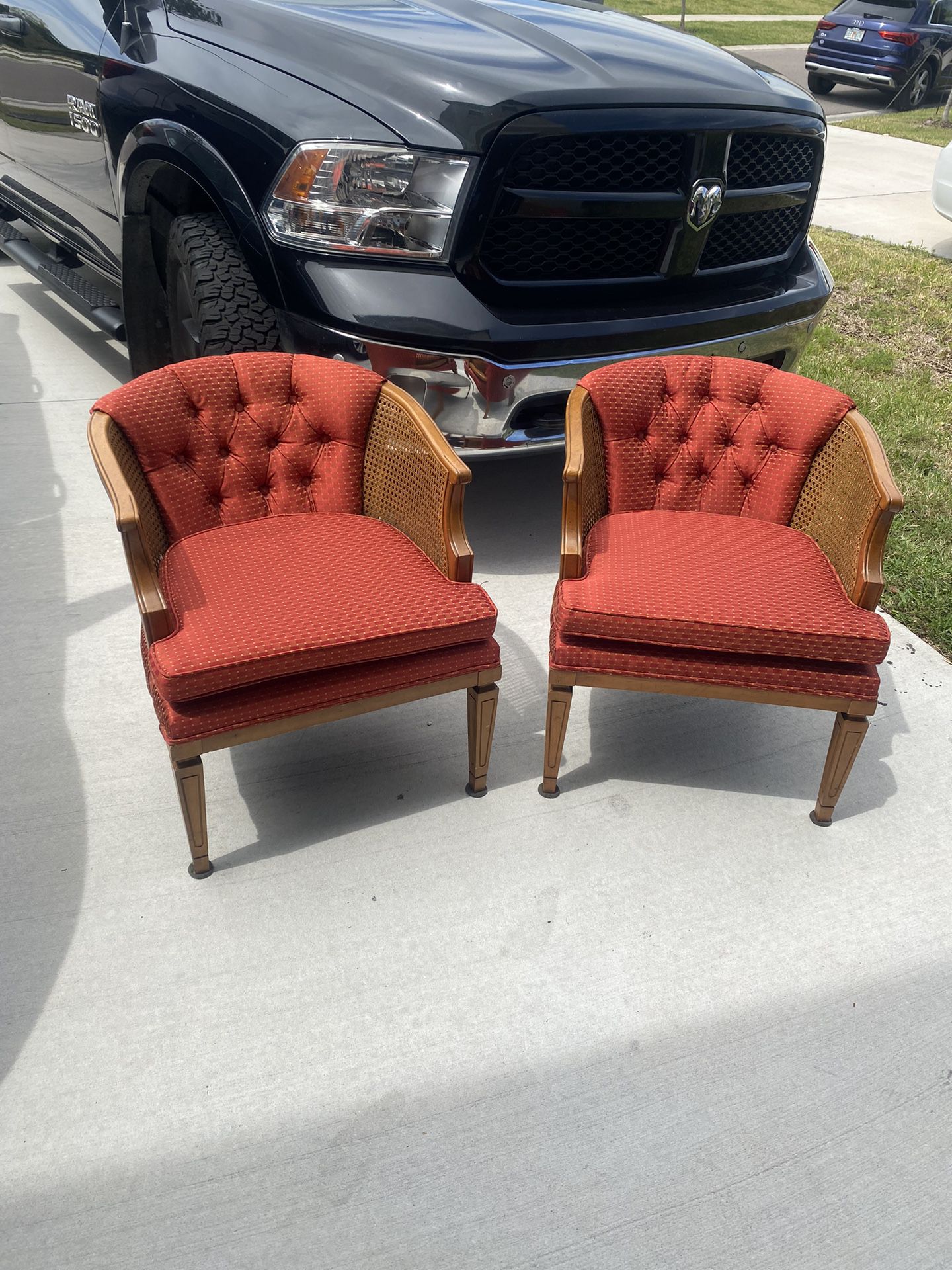 Pair of Vintage Mid Century Upholstered Wooden Tufted Chair