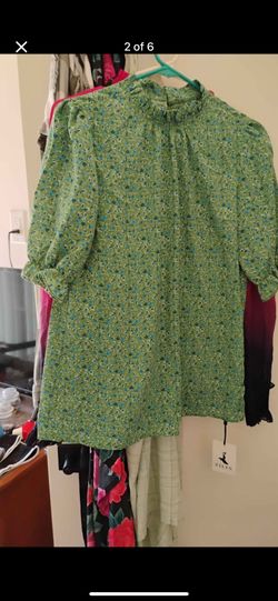 Zilin Womens Light Silky Green Floral Blouse