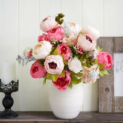2 bouquet peony faux realistic