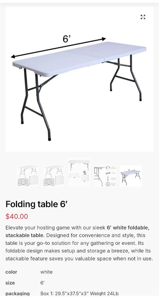 Folding Table 6'