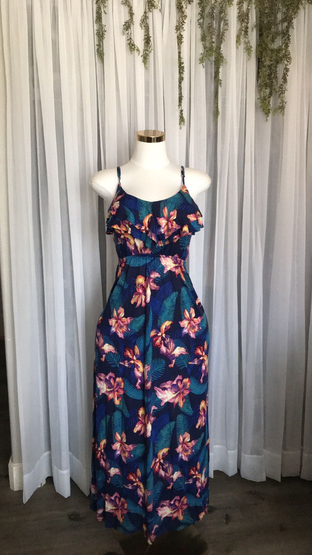 Tropical Ruffle Maxi Dress Size S