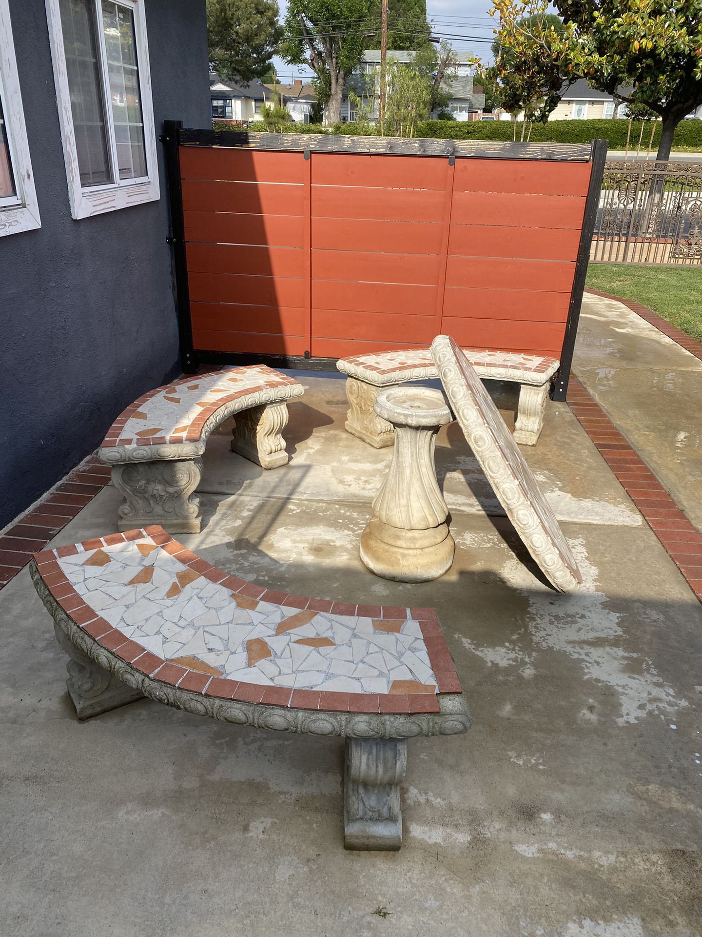 Concrete/mosaic Outdoor Table And Benches