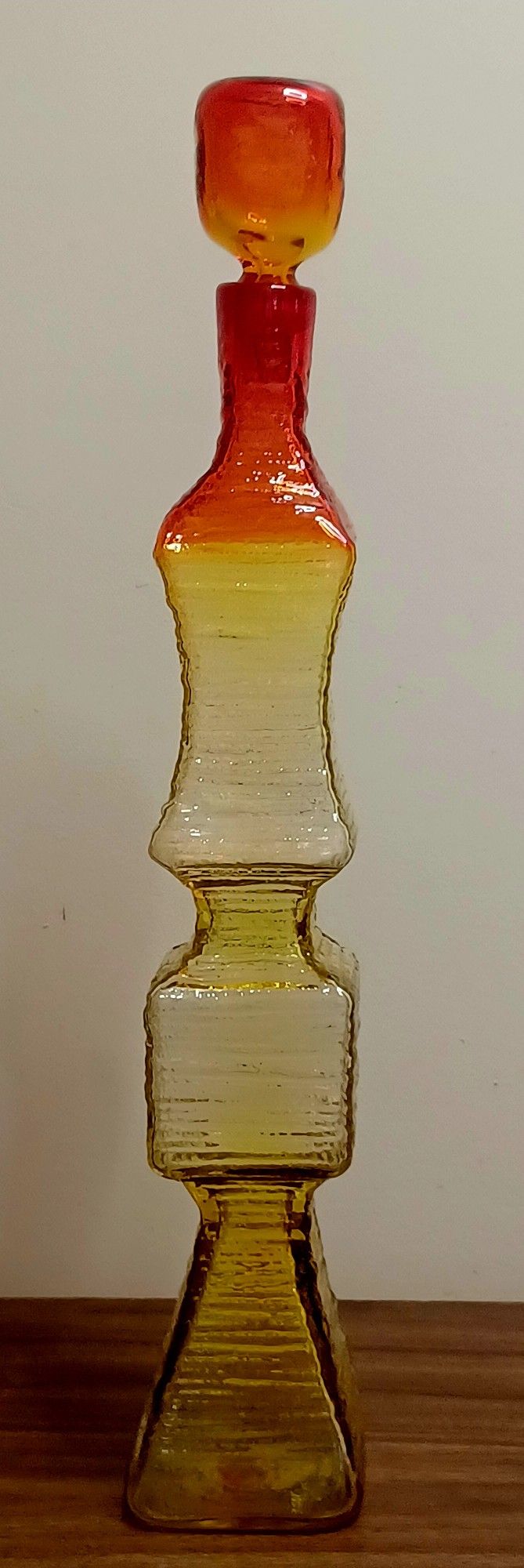 HTF 1962 Vintage Blenko #6228 Amberina Tangerine Textured Strata TALL Decanter