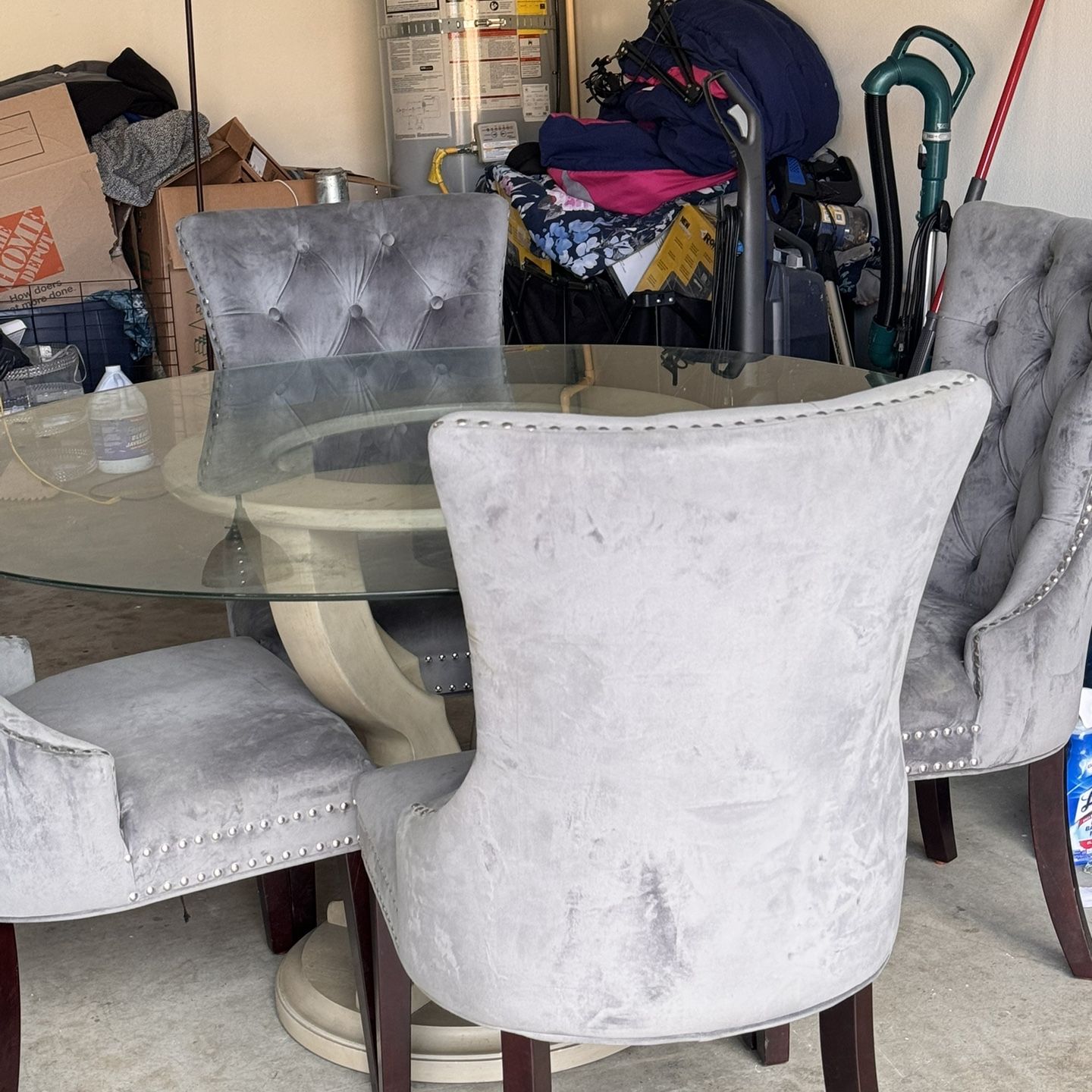 Glass Dining Table W/ 4 Gray Chairs