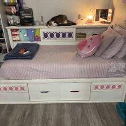 White Daybed with Storage and Headboard Shelving