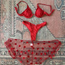 Temu Red 3-Piece Hearts Bathing Suit
