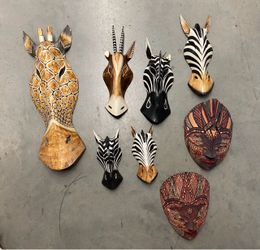 Carved Wooden Wall Masks: Giraffe, Gazelle, Zebras & Batik-Style Masks, Sold Separately or All