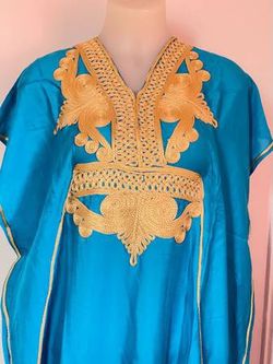 Moroccan Kaftan Abaya Lightweight Cotton Soft Dress "sky blue"