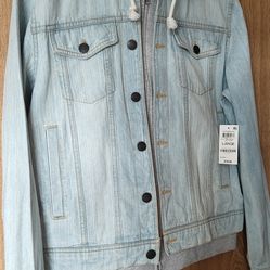 Sun and Stone, bought at Macy's. Jeans jacket, zip up hoodie