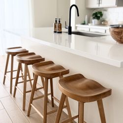 4 NEW Solid Wood Walnut Counter Height Stools 