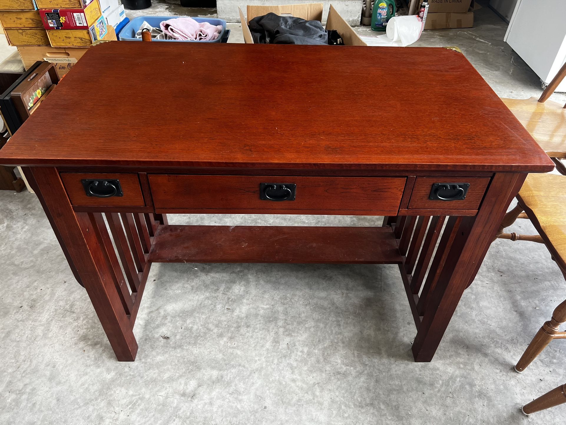 Mission Style Solid Wood Console Table – 3 Drawers + Lower Shelf