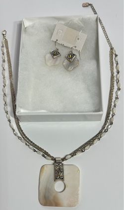 Authentic Signed "You and I" Mother of Pearl Shell Geometric Statement Necklace & Earrings Set