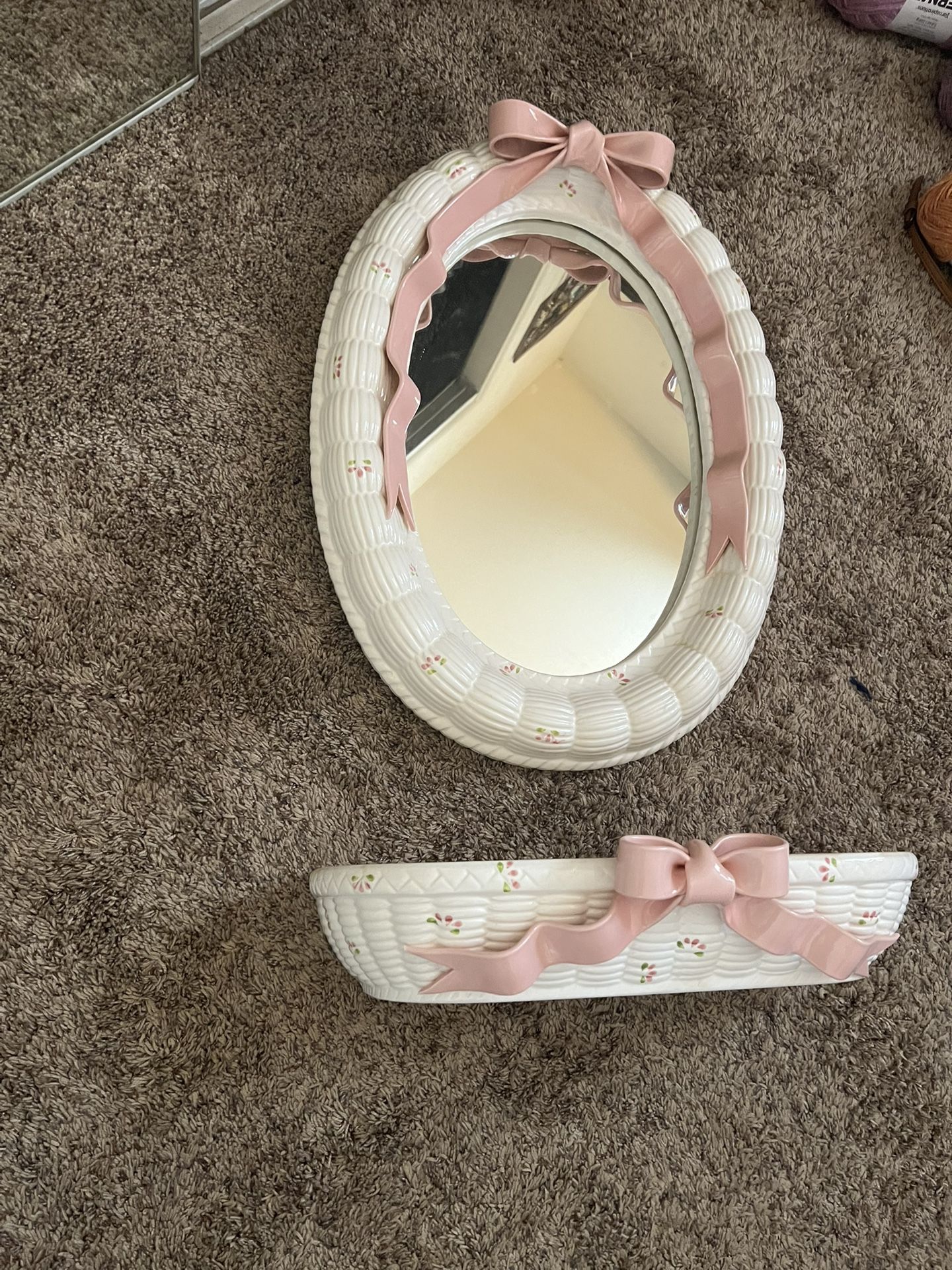 Vintage Ceramic Mirror And Shelf