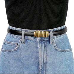 Women's Faux Leather Belts Jeans Dress Thin Waist Belt with Chic Designer Buckle