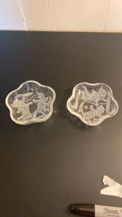 Etched glass serving dishes