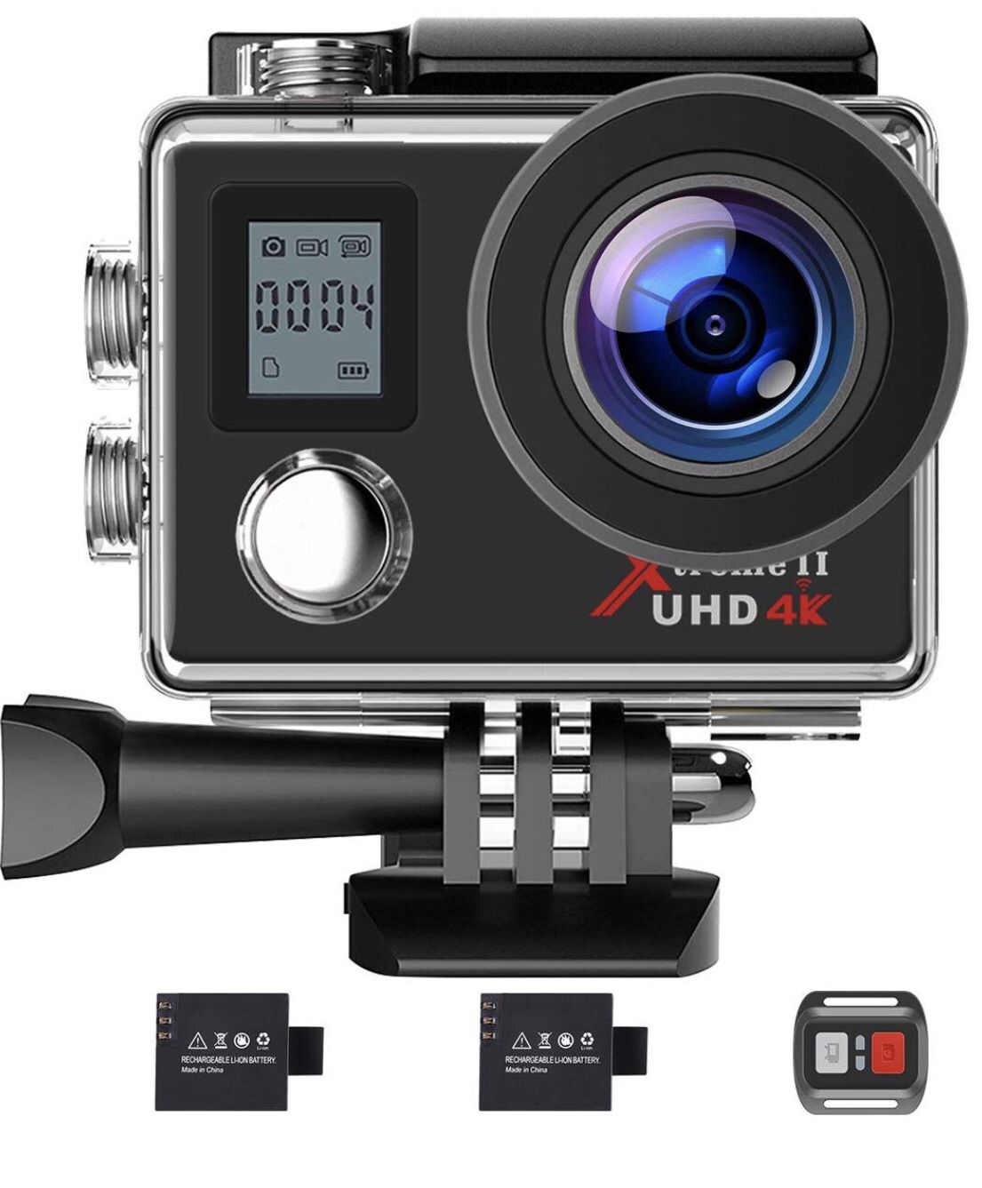 New — Sports Action Camera 4K WiFi Ultra HD Sports Cam Under water Waterproof 30M 170°Wide-Angle Lens with Remote Control 2 Recharge Batteries