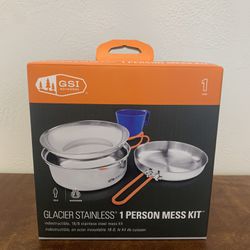 GSI Outdoors Glacier Stainless 1-Person Mess Kit/ Backpacking/ Ultralight/ Hiking/ Camping/ Fishing/ Camping Stove And Pot