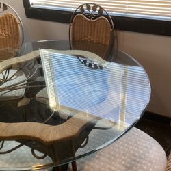 Iron glass table with 4 chairs