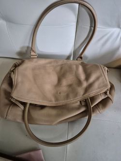 Kate Spade Beige Leather Fold-Over Satchel Handbag