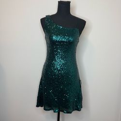 Lulu's Emerald Green One-Shoulder Sequin Dress