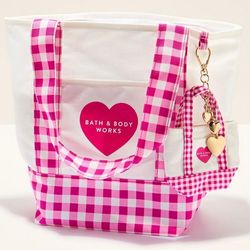 New Exclusive Bath & Body Works Pink Gingham Tote Bag
