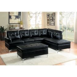 Brand new black faux leather 3-Piece Sectional with Right Chaise and Ottoman (109 x 80 x 34H)