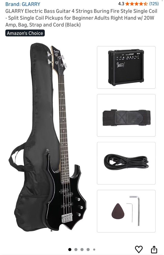 GLARRY Electric Bass 4 Strings With Bag, Amp, Strap, Cord