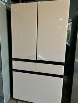 Samsung - 36 in. Wide BESPOKE 29 cu. ft. 4-Door French Door Smart Refrigerator with Beverage Center - And  make 3 types  of ice - Pink Glass panels.