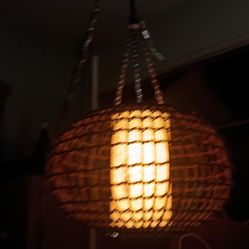 $75 For A $200 VINTAGE HANGING RATTAN SWAG LAMP BALL AND CHAIN LAMP W 10' FT CHAIN / PLUG. 