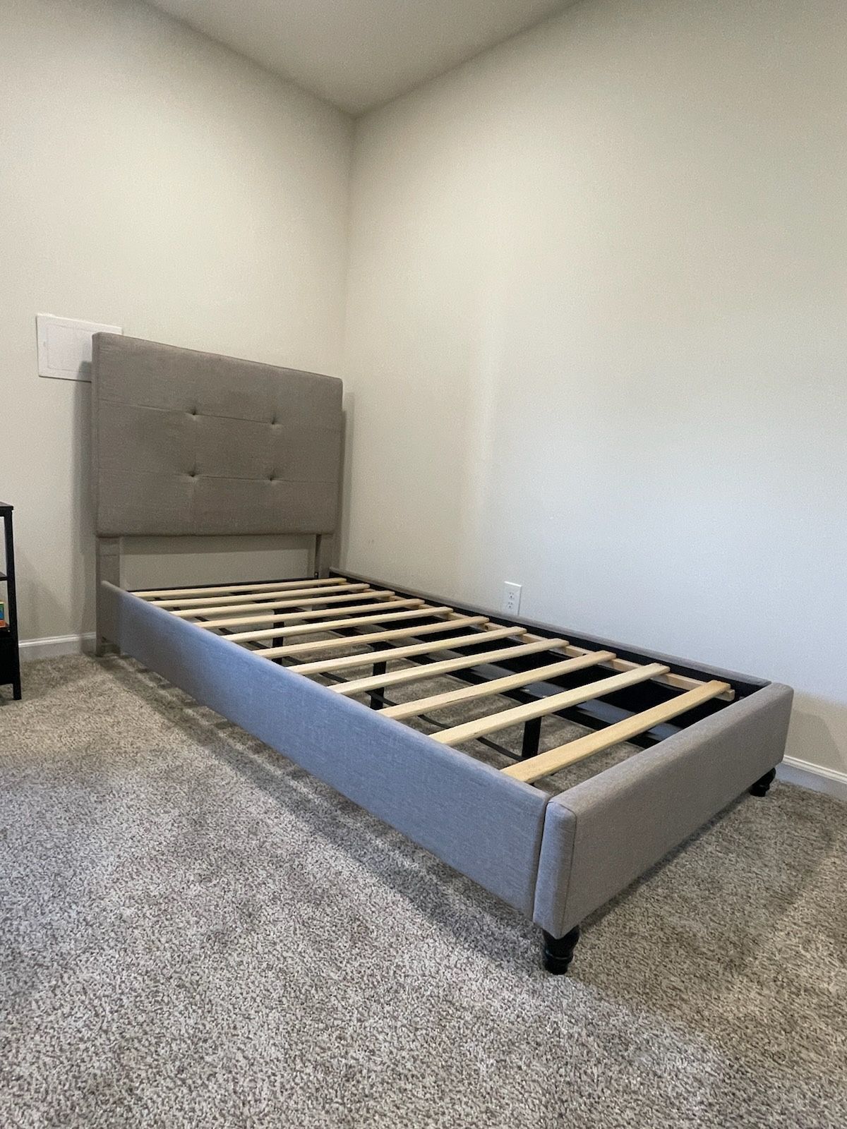 Twin Size Bed Frame With Headboard , Light Grey