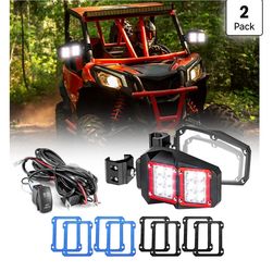 WeiSen 2PCS UTV Rear View Mirrors with LED Light and Rocker Switch Wiring Harness, Pro-Fit Side Mirrors with 24 LED White Spot Light Compatible with P