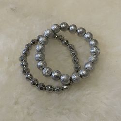 Silver Beaded Bracelet 2 Piece Set