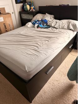 Complete IKEA BRIMNES Bedroom Set – Queen Storage Bed, Nightstands, Dresser & TV Stand