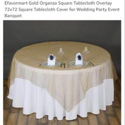 Gold Organza Square Tablecloth Overlay 72x72 Square Tablecloth Cover