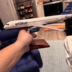 Large 12” JetBlue Model Airplane W Damaged Tail And Missing Rt Engine