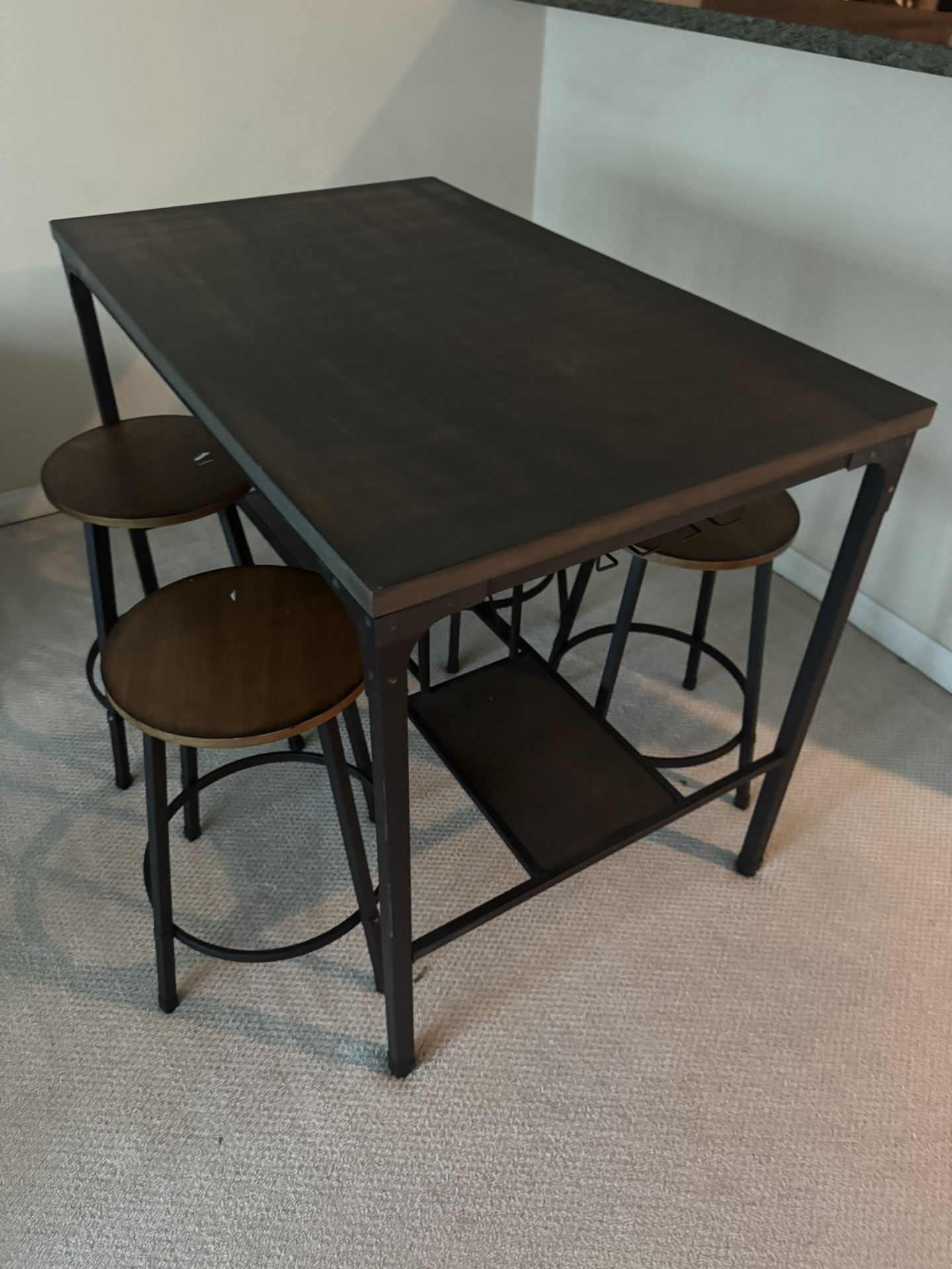 Bar Height table With Stools And Wine rack