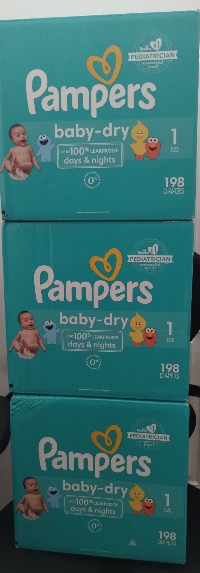 Pampers Size 1 3 Cases containing 198 Pampers in each box
