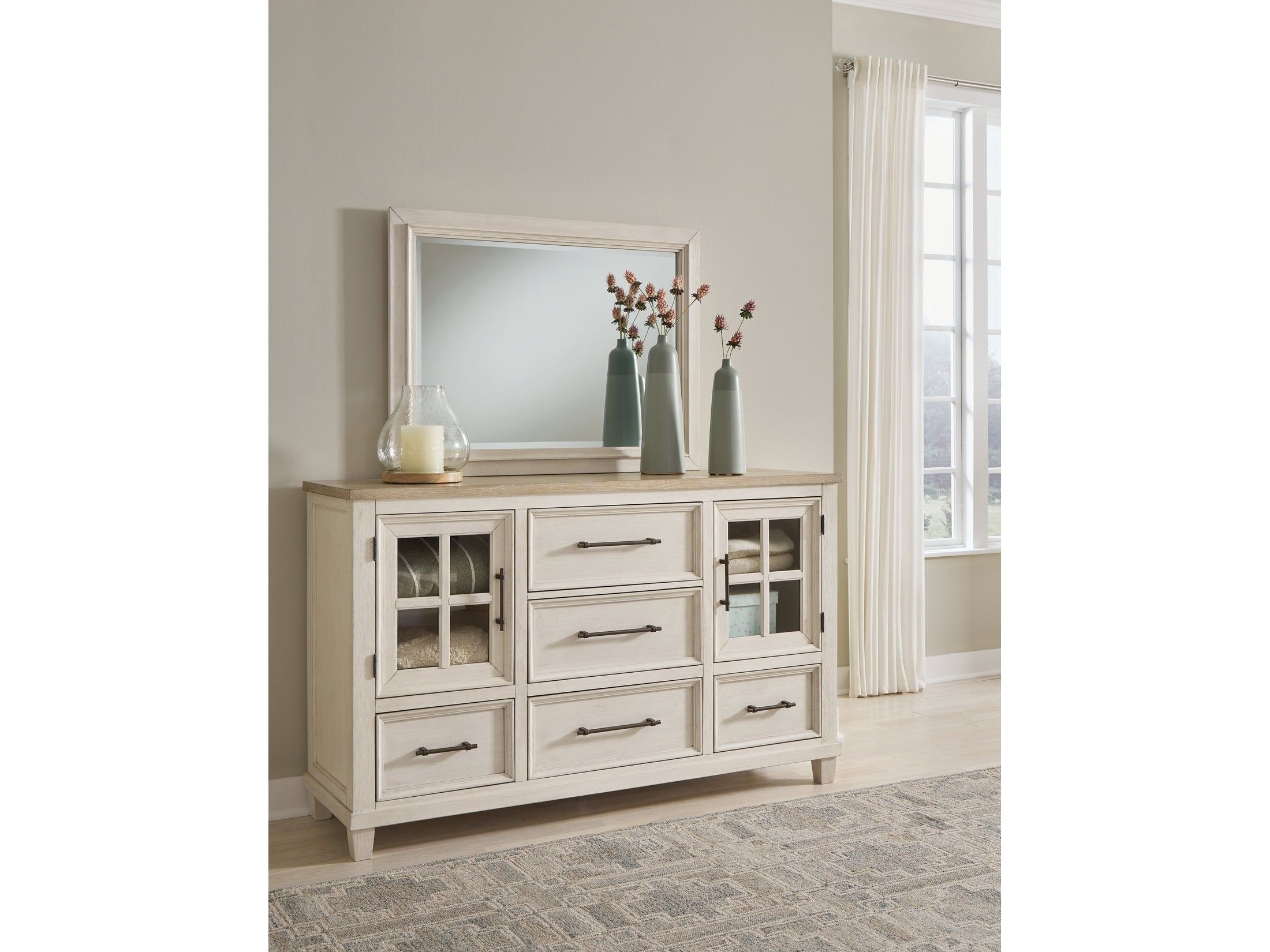 Shaybrock Antique White/Brown Dresser and Mirror