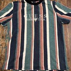 Y2K Vintage Guess Jeans Striped Spell Out Embroidered T-Shirt Men's Size Medium